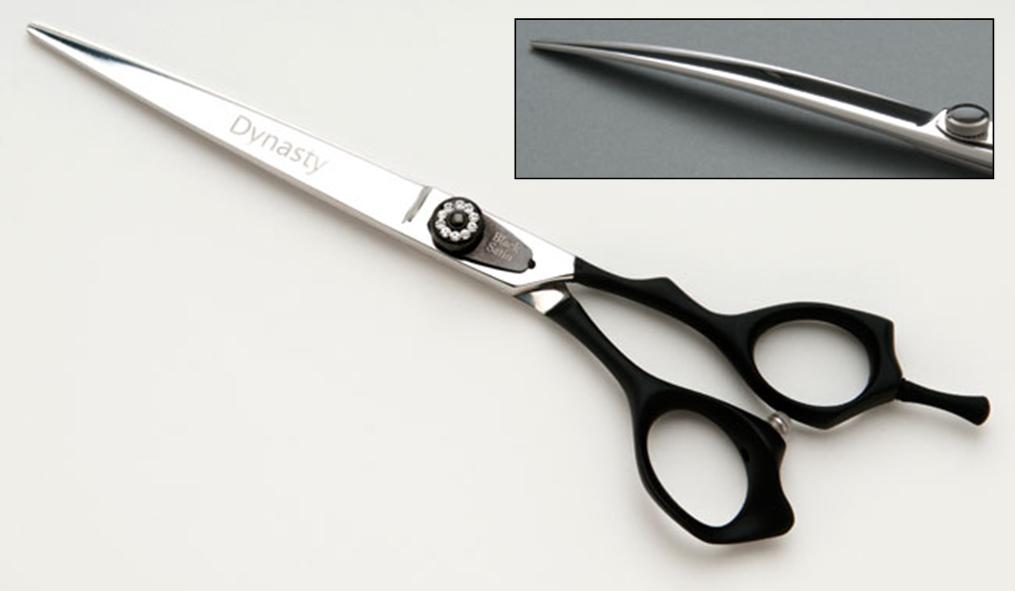 Dynasty Black Satin No Slip Handle Curved Grooming Shear